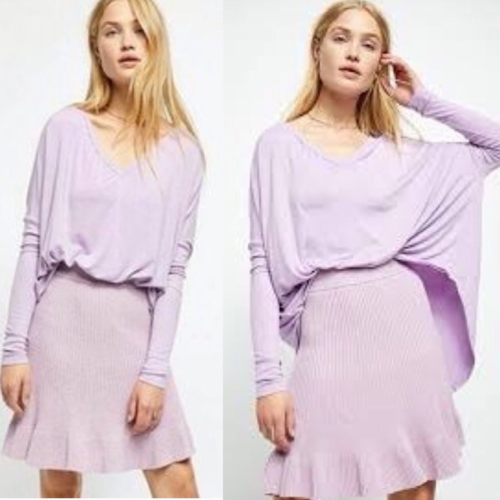 ❌SOLD❌ FREE PEOPLE Lilac Ribbed Skirt - Picture 2 of 4
